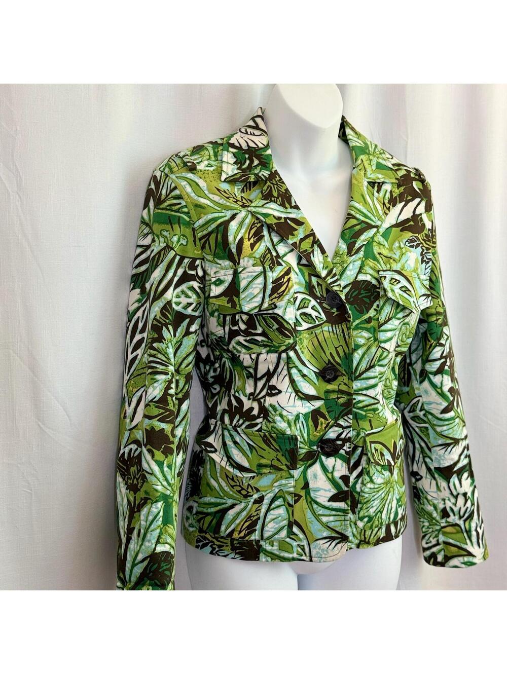 Vintage Maggy London 12 Blazer Green Palm Leaf Print Button-Up Super Great Fit!